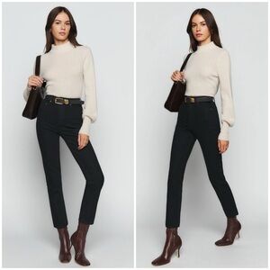 REFORMATION Liza High Straight Crop Jeans In Faded Black